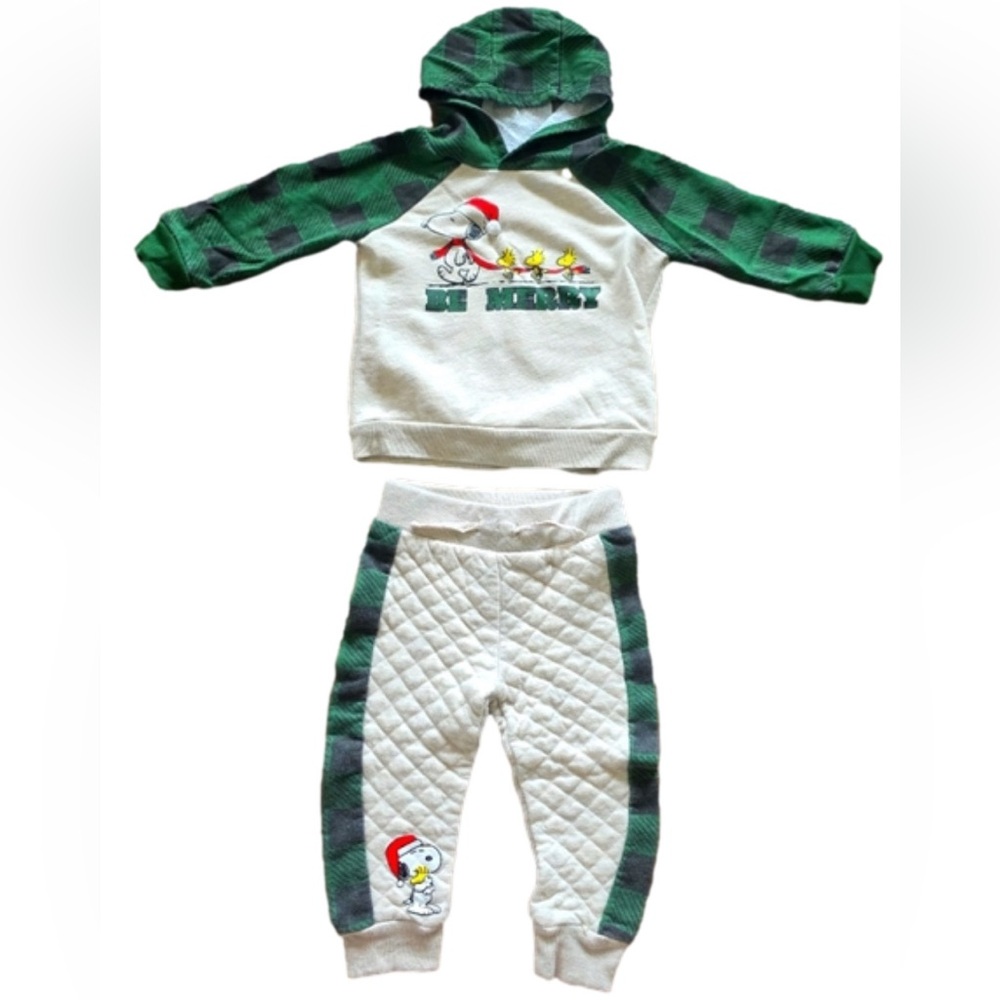 Peanuts Snoopy Kids Hoodie Set - Green and White